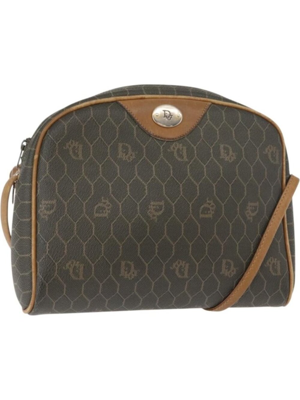 Christian Dior Honeycomb Canvas Shoulder Bag PVC Gray Gold